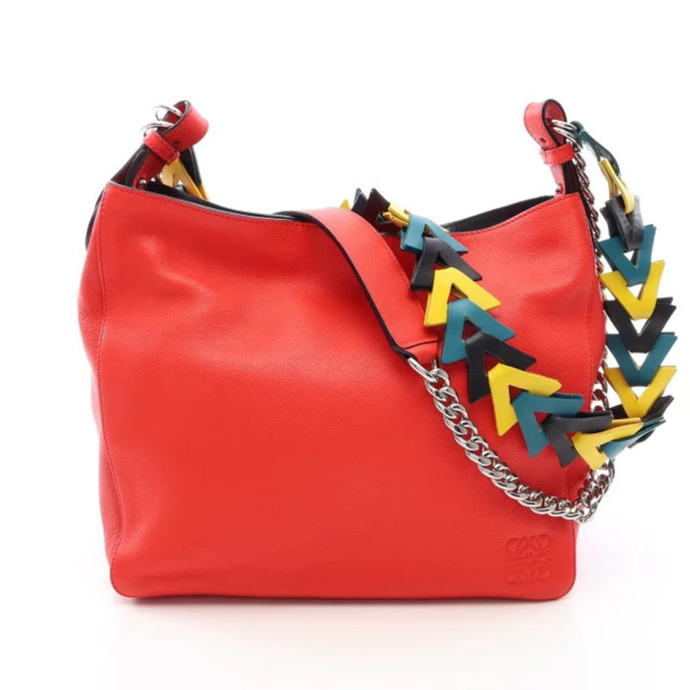 Loewe V Bucket Shoulder Bag Leather Red Multicolor